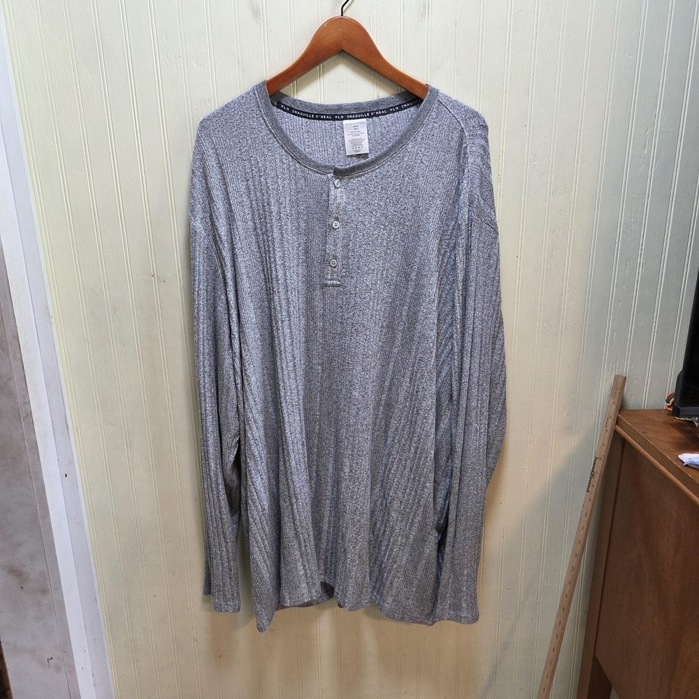 Shaquille O'Neal‎ Shirt Mens 3XLT Gray Long Sleeve Textured Henley XLG Tee